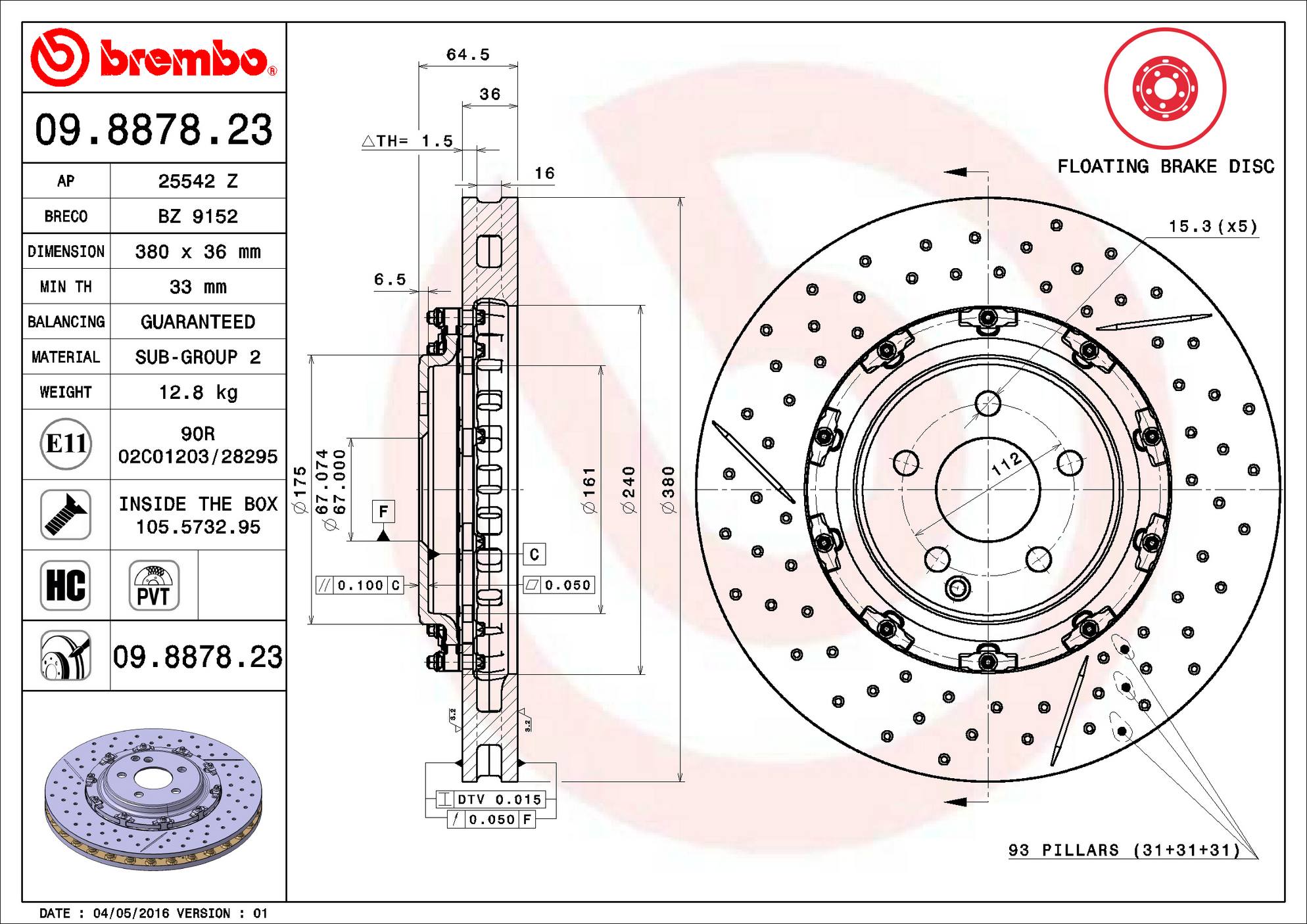 Mercedes Brembo Disc Brake Rotor - Front (380mm) 2304210912